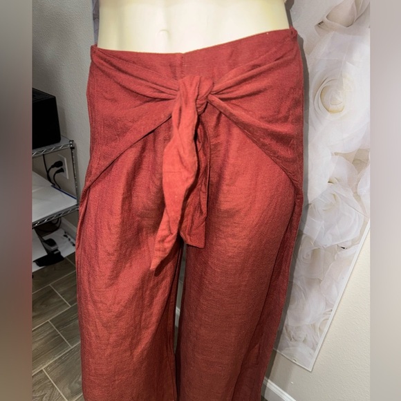 Maroon Boho Japna wrap Linen palazzo Pants size XS - Picture 2 of 9